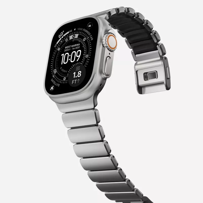 NOMAD Stratos Band - titanium bracelet for Apple Watch 49mm with FKM (natural titanium, black FKM)