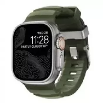 NOMAD Rocky Point Band - strap for Apple Watch 46mm/49mm with FKM and titanium (forest, natural hardware)