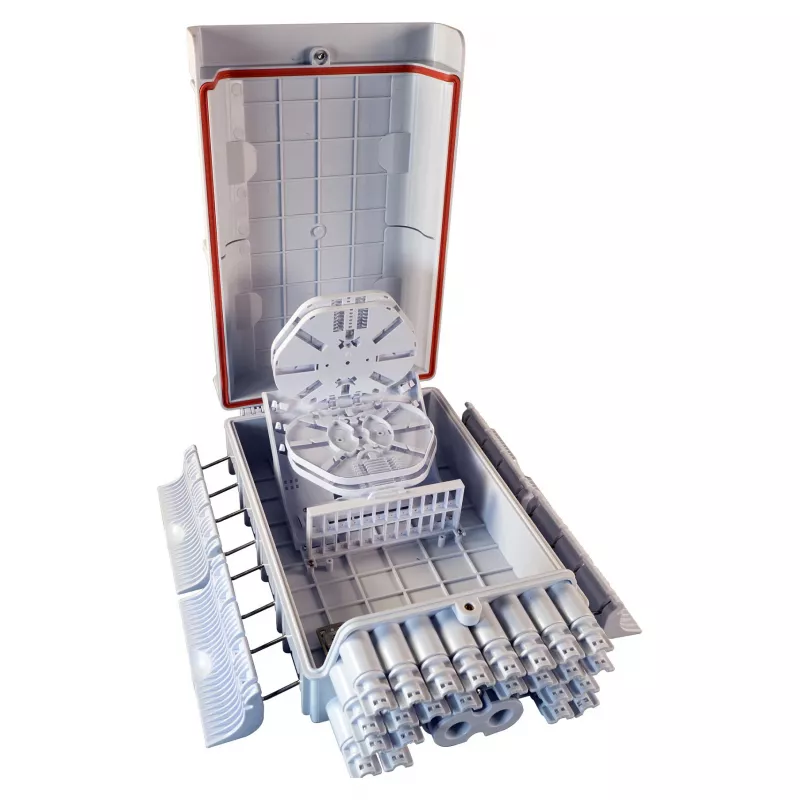 FTTH IP65 outdoor fiber optic junction box Manufacturer FTTH-BOX-OUT-5 for 48 fibers, 24 adapters, splice tray included