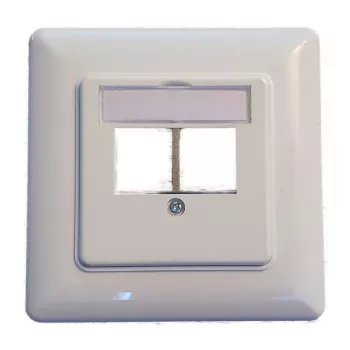 EFB Elektronik 2‑Port Keystone Frame Set ET-25091 — straight DIN49075 outlet, RAL9003 white, 80×80 mm frame with 50×50 mm central plate