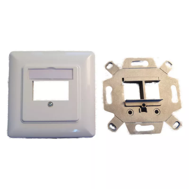 EFB Elektronik 2‑Port Keystone Frame Set ET-25091 — straight DIN49075 outlet, RAL9003 white, 80×80 mm frame with 50×50 mm central plate