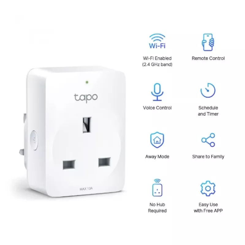 TP-Link Tapo Mini Smart Wi-Fi Socket, Indoor, White, Home, Polycarbonate (PC), Status, CE, RoHS