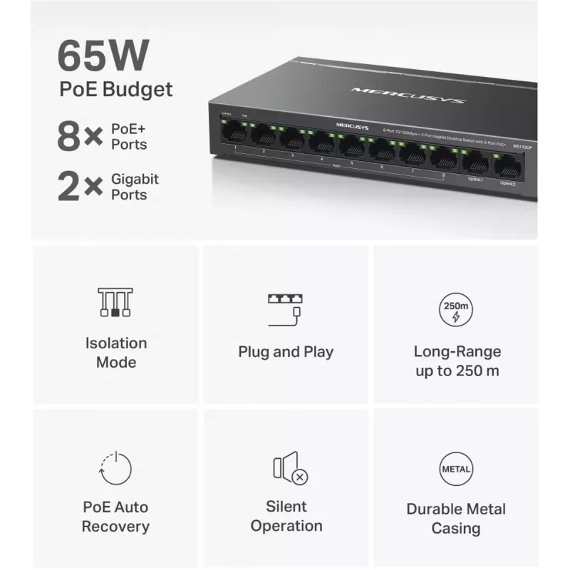 Mercusys MS110CP Network Switch PoE Support Black