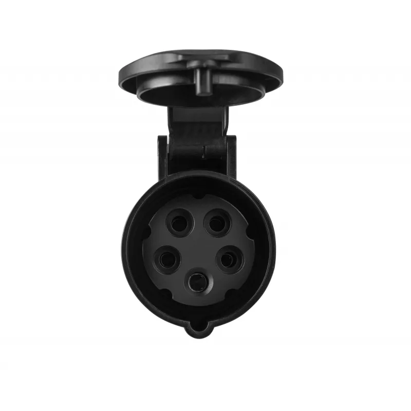 Adapter from red 16A 400V CEE coupling 5-pole socket to blue 16A 230V CEE 3P
