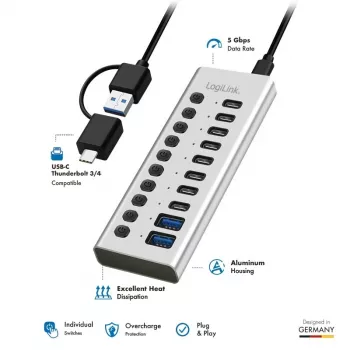 Hub USB3.2 Gen1 10ports USB-A/C, on/off switch