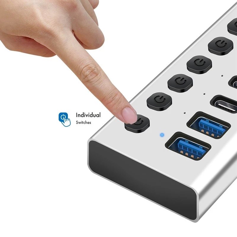Hub USB3.2 Gen1 10ports USB-A/C, on/off switch