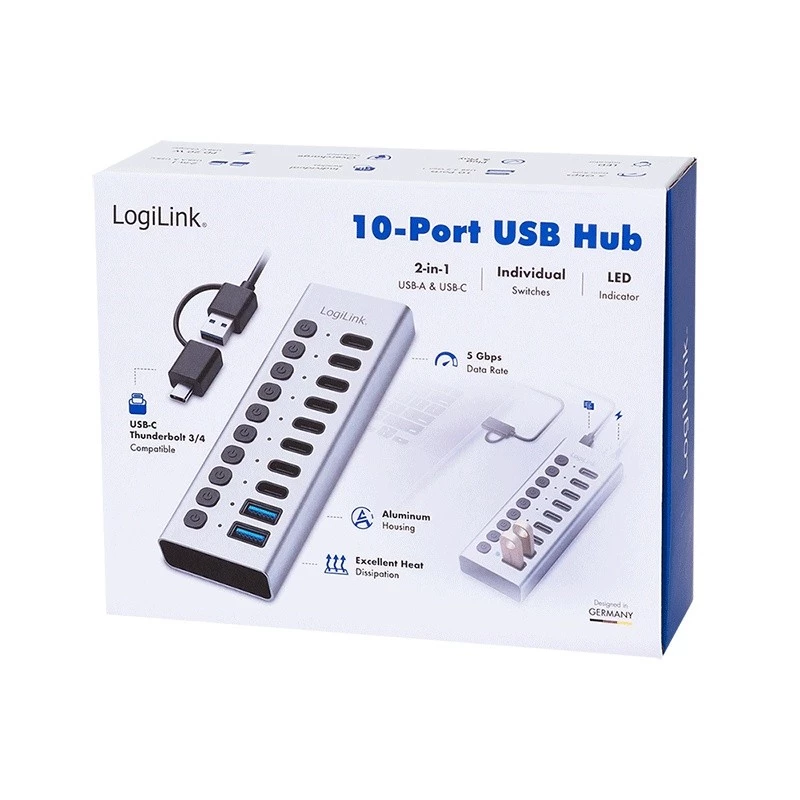 Hub USB3.2 Gen1 10ports USB-A/C, on/off switch