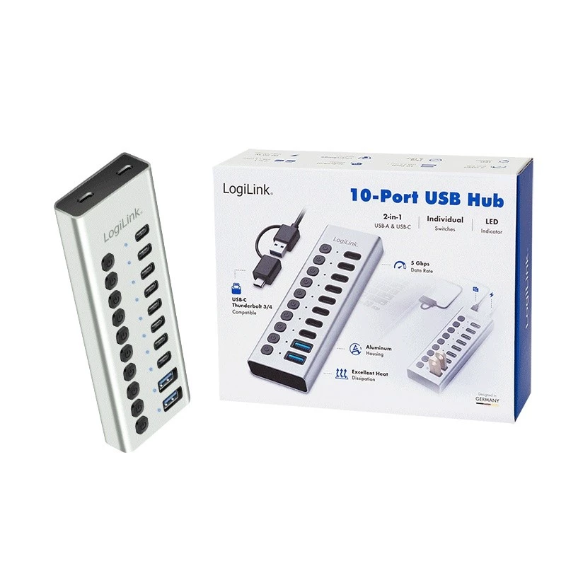 Hub USB3.2 Gen1 10ports USB-A/C, on/off switch