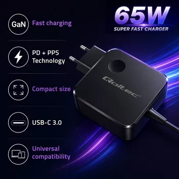 GaN 65W charger USB C PD PPS 5V 21V 3A 3.25A