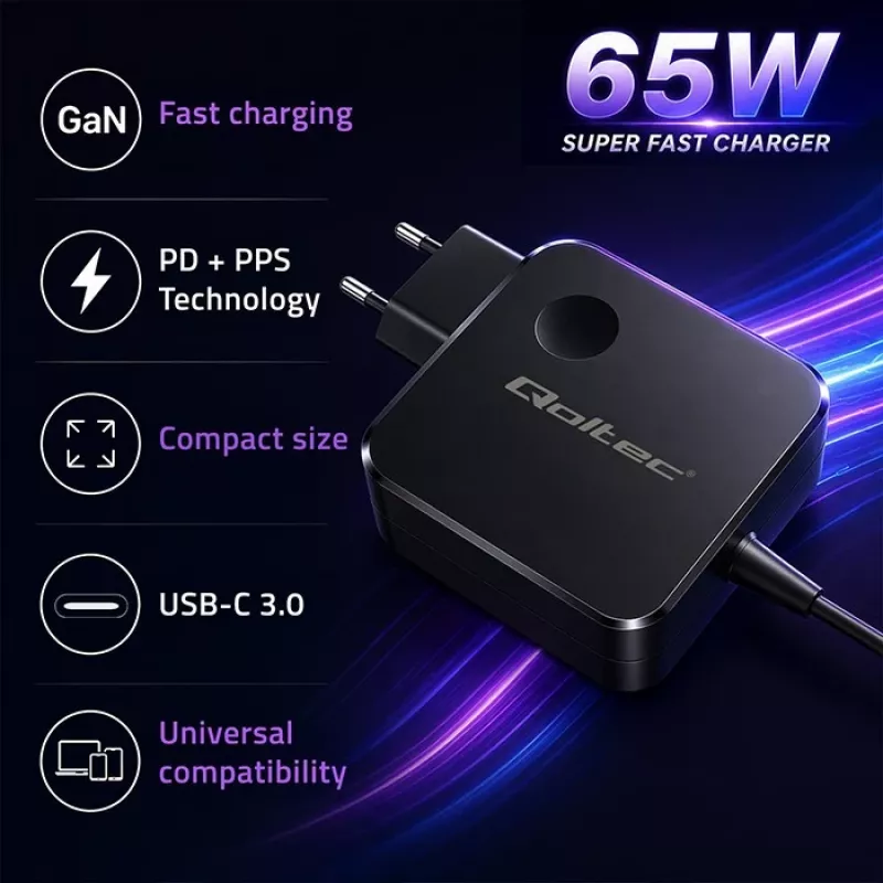 GaN 65W charger USB C PD PPS 5V 21V 3A 3.25A