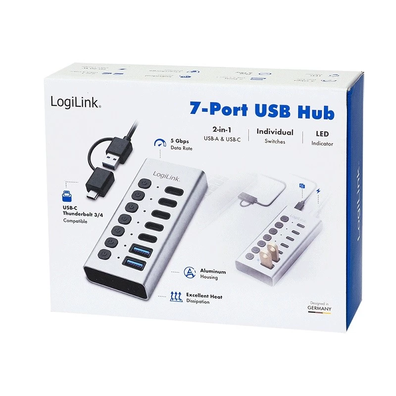 Hub USb3.2 Gen1 7 ports USB-A/C, on/off switch