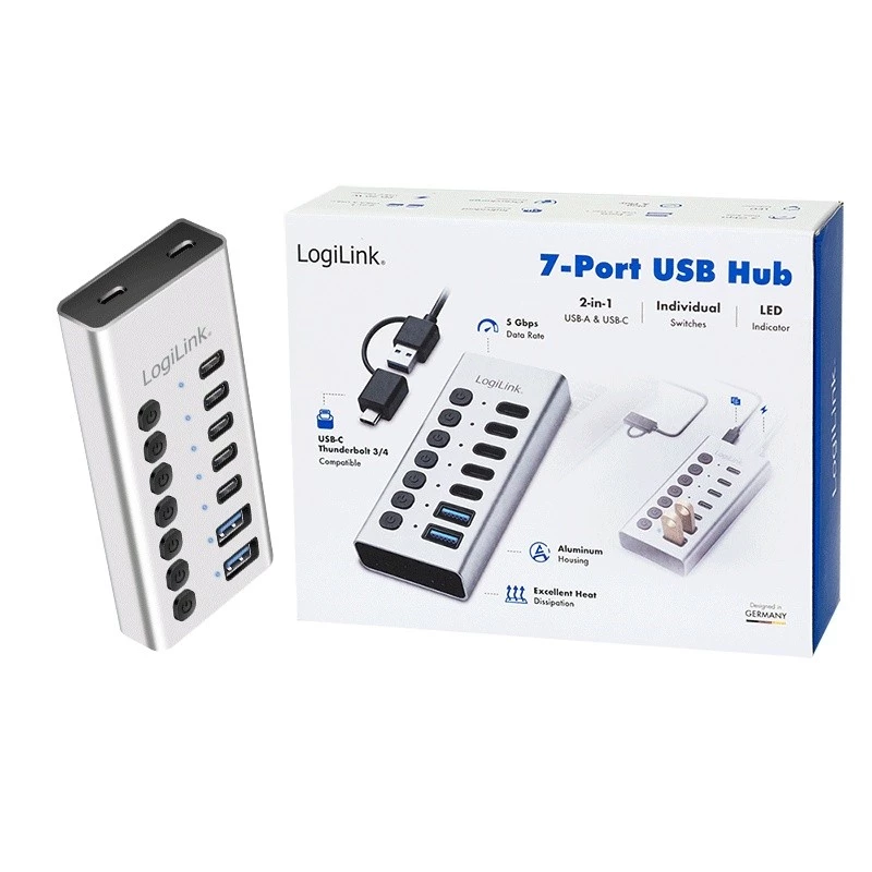 Hub USb3.2 Gen1 7 ports USB-A/C, on/off switch