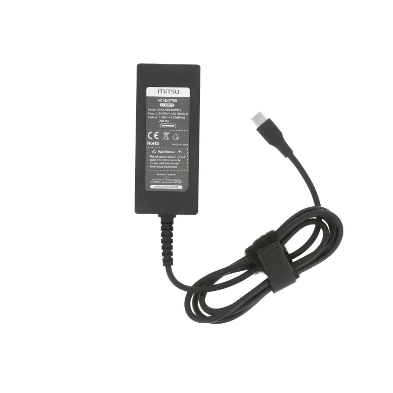 Laptop charger power supply 45W USB-C 5V-9V-12V-15V/3A, 20V/2.25A PD