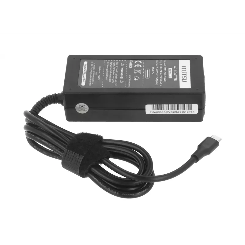 Laptop charger power supply 65W USB-C 5V-9V-12V-15V-20V/3A, 20V/3.25A PD