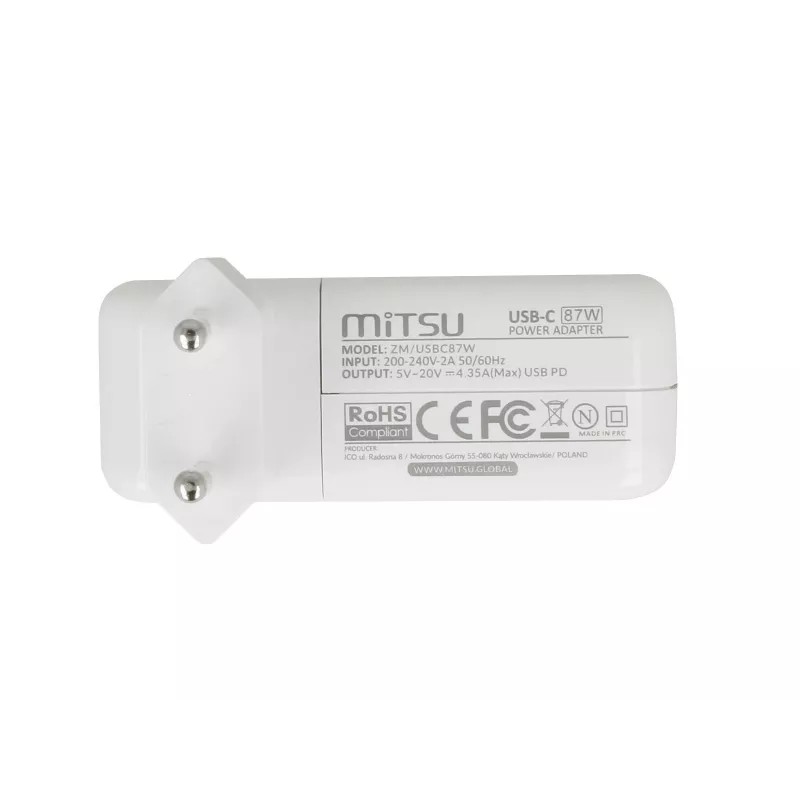 Laptop charger power supply 87W USB-C 5V-9V-12V-15V/3A, 20V/3.25A, 20.2V/4.3A PD