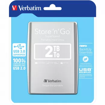 Verbatim Store 'n' Go USB 3.0 Portable Hard Drive 2TB Silver