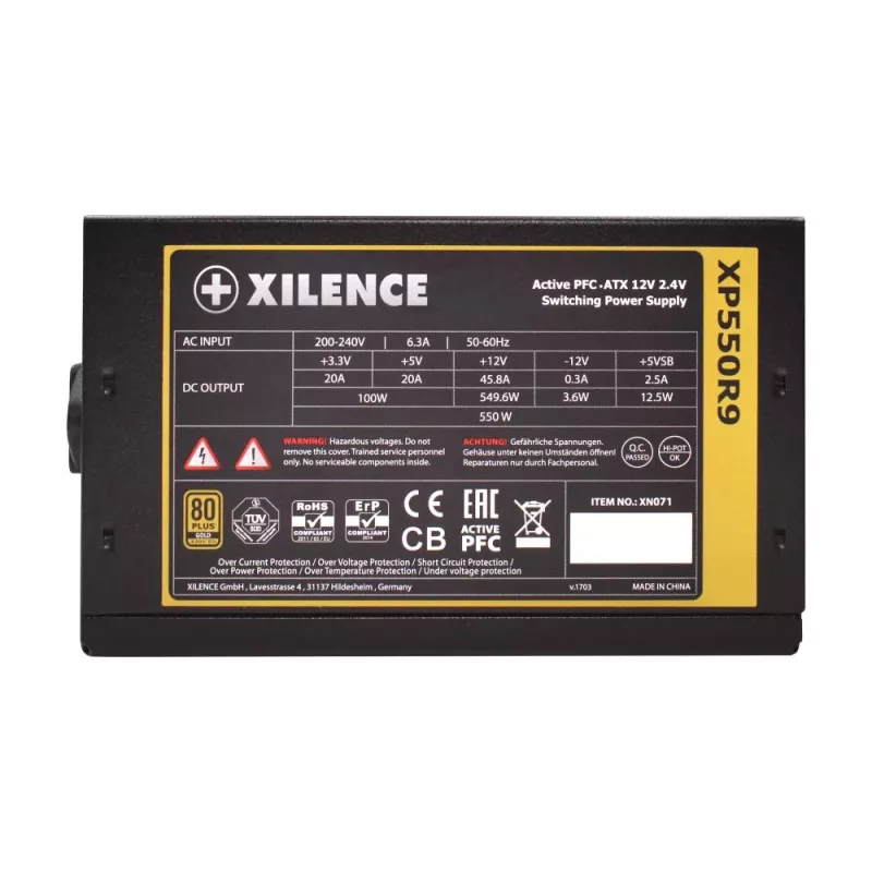 Power Supply | XILENCE | 550 Watts | Efficiency 80 PLUS GOLD | PFC Active | XN071