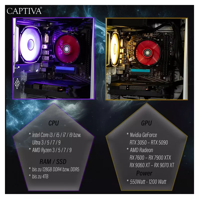 Captiva Advanced Gaming R98-206 Desktop-PC AMD Ryzen 7 5700X, 32GB RAM, 1TB M.2 SSD, Nvidia GeForce RTX 5060, Wi-Fi 6, Windows 11 (98206)