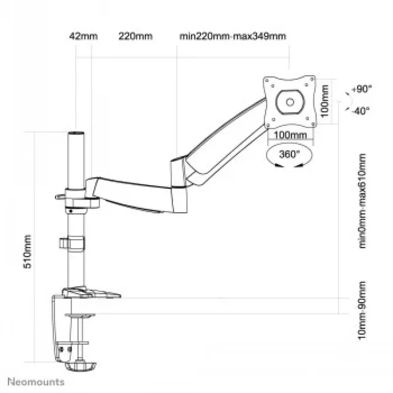 Newstar Flat Screen Desk Mount (CLAMP/GROMMET) 10-30 Silver