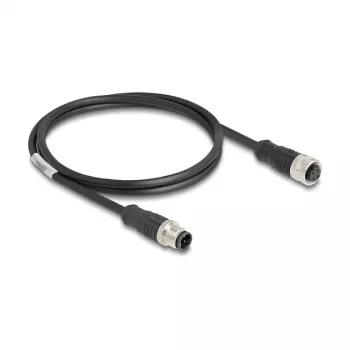 Delock M12 Cable D-kodiert 4 Pin Plug to Socket PVC 1 m