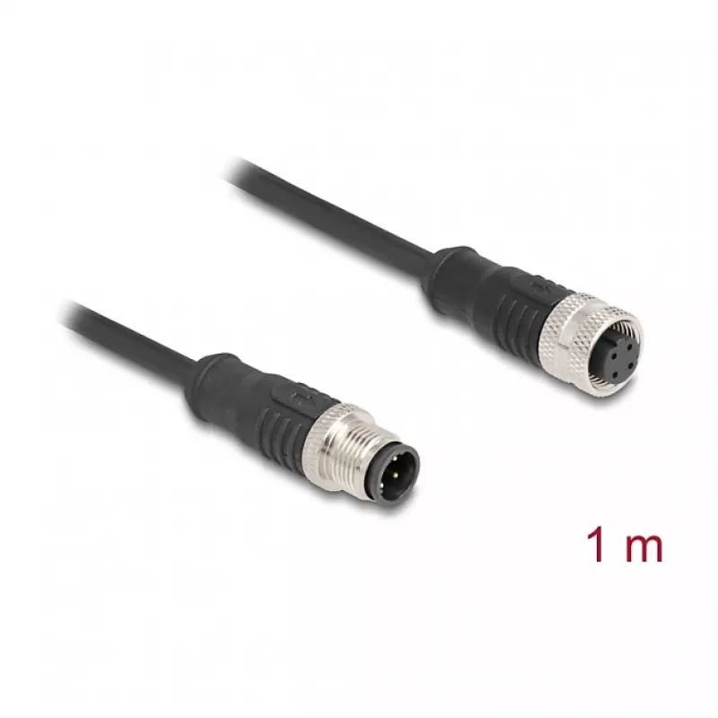 Delock M12 Cable D-kodiert 4 Pin Plug to Socket PVC 1 m