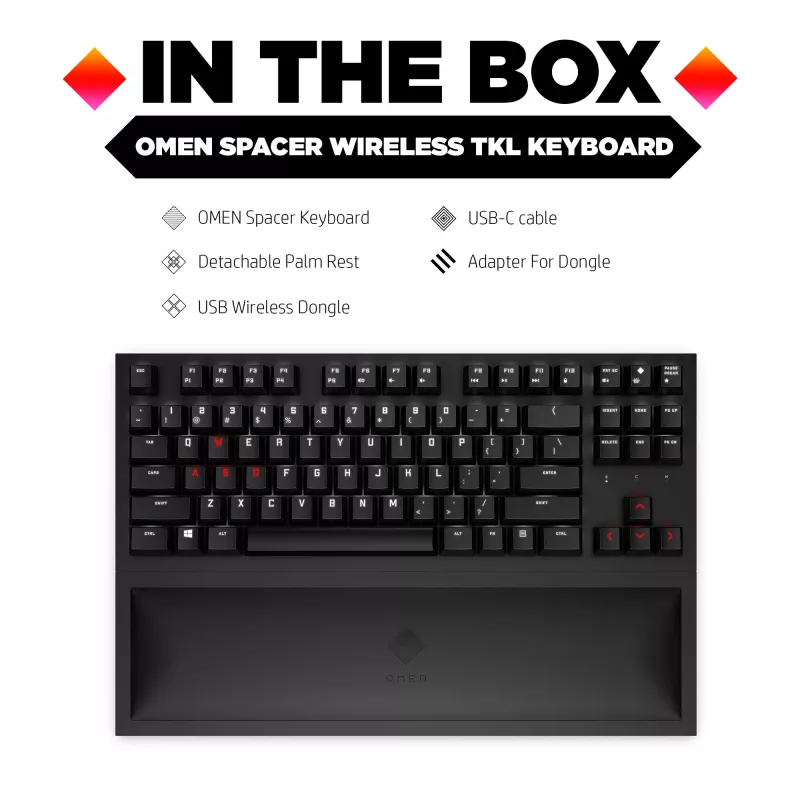 HP OMEN Spacer Wireless TKL Keyboard, Full-size (100%), Wireless, RF Wireless, Mechanical, Black
