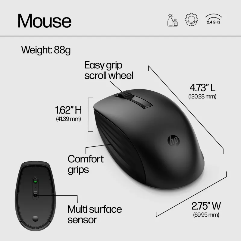 HP 650 Wireless Keyboard and Mouse Combo, Full-size (100%), Wireless, RF Wireless, Membrane, Black, Mouse included