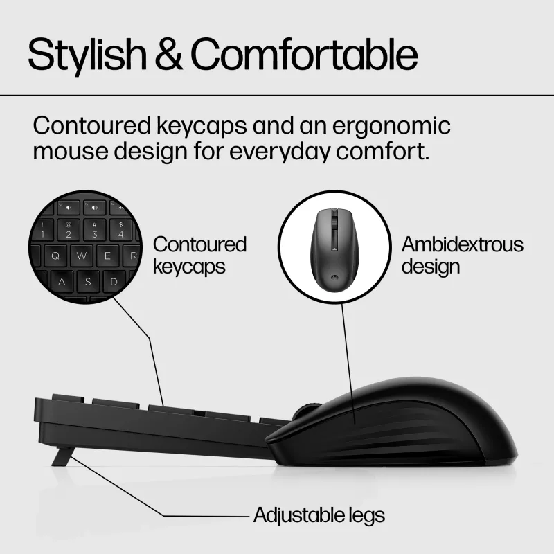 HP 650 Wireless Keyboard and Mouse Combo, Full-size (100%), Wireless, RF Wireless, Membrane, Black, Mouse included