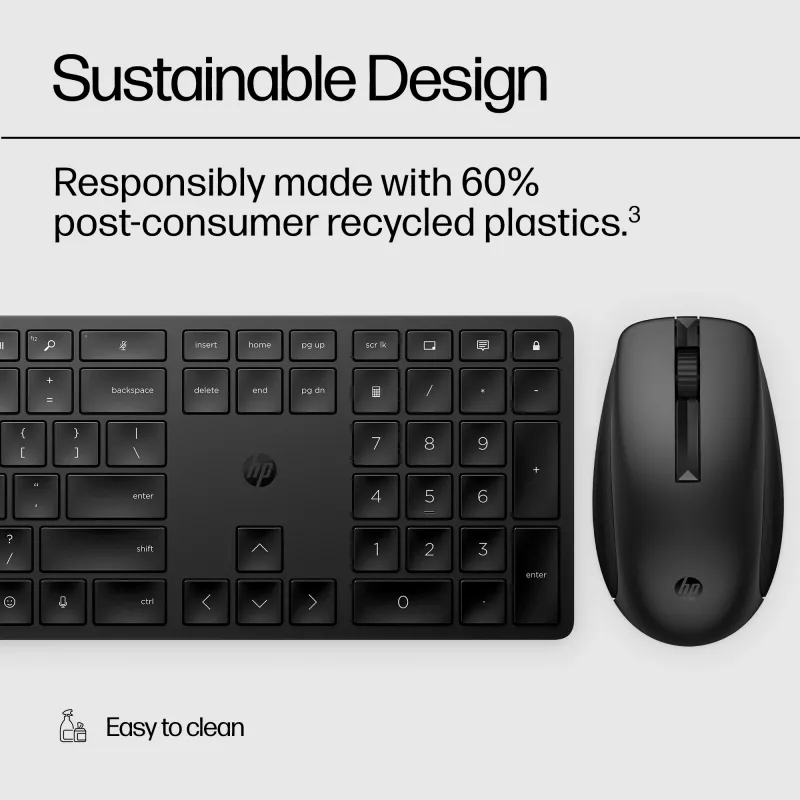 HP 650 Wireless Keyboard and Mouse Combo, Full-size (100%), Wireless, RF Wireless, Membrane, Black, Mouse included