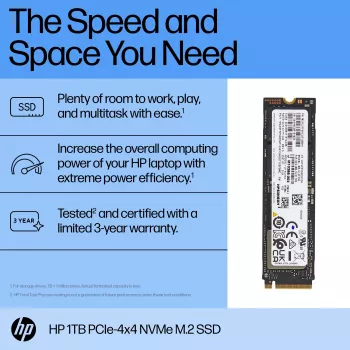 HP 1TB PCIe-4x4 NVMe Solid State Drive, 1 TB, M.2
