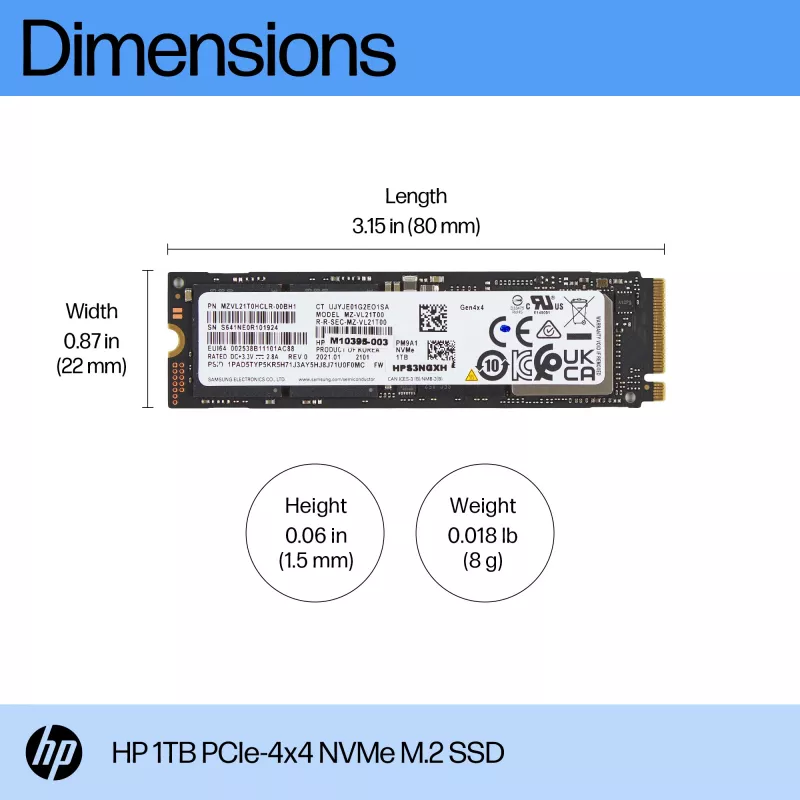HP 1TB PCIe-4x4 NVMe Solid State Drive, 1 TB, M.2