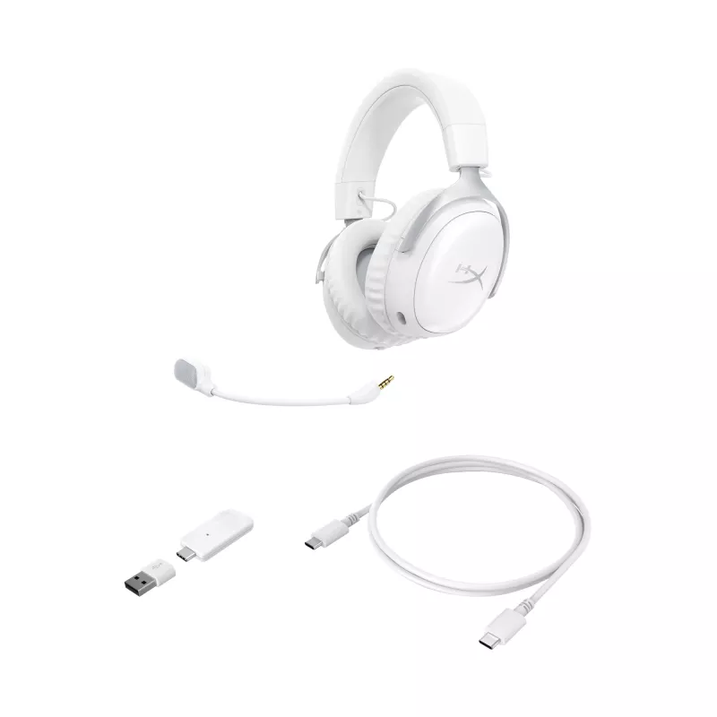HyperX Cloud III S - Wireless Gaming Headset (White), Wireless, 20 - 20000 Hz, Gaming, 340 g, Headset, White