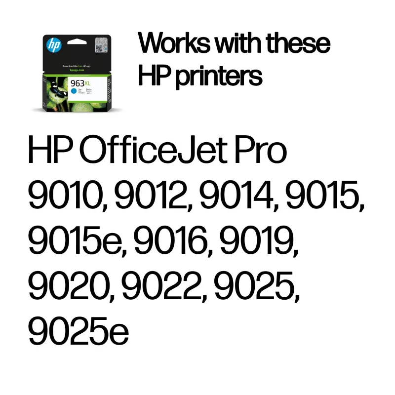 HP 963XL High Yield Cyan Original Ink Cartridge, High (XL) Yield, Cyan, Pigment-based ink, 22.77 ml, 1 pc(s), Single pack