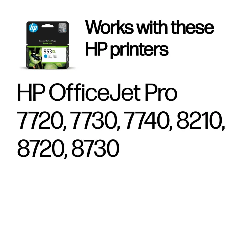 HP 953XL High Yield Cyan Original Ink Cartridge, High, Cyan, Pigment-based ink, 18 ml, 1 pc(s), Single pack