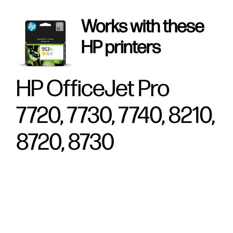 HP 953XL High Yield Yellow Original Ink Cartridge, High, Yellow, Pigment-based ink, 18 ml, 1 pc(s), Single pack