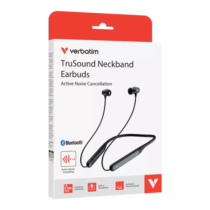 Verbatim TruSound ANC Neckband Earbuds Black, Wireless, 20 - 20000 Hz, Music/Everyday, 46.5 g, Headset, Black