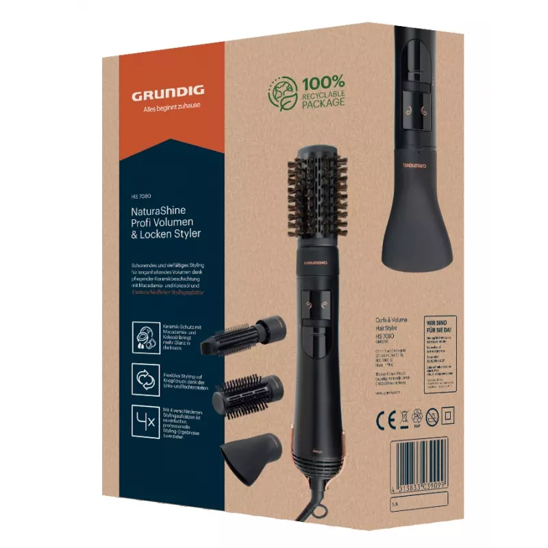 Grundig HS 7080 Hot air brush Warm Black, Pink gold 1000 W 1.8 m