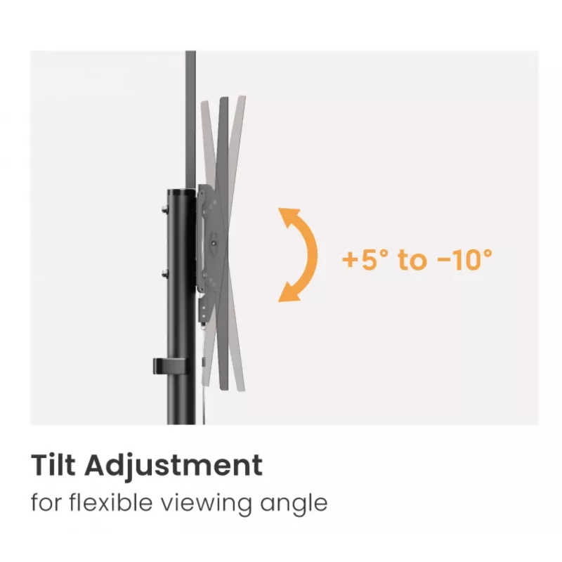Equip 55 inch-100 inch Economy TV Trolley, 2.54 m (100 inch), 100 x 100 mm, 800 x 600 mm, -10 - 5°, Plastic, Stainless steel, Black