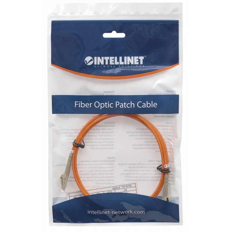 Intellinet Fiber Optic Patch Cable, OM2, LC/LC, 5m, Orange, Duplex, Multimode, 50/125 µm, LSZH, Fibre, Lifetime Warranty