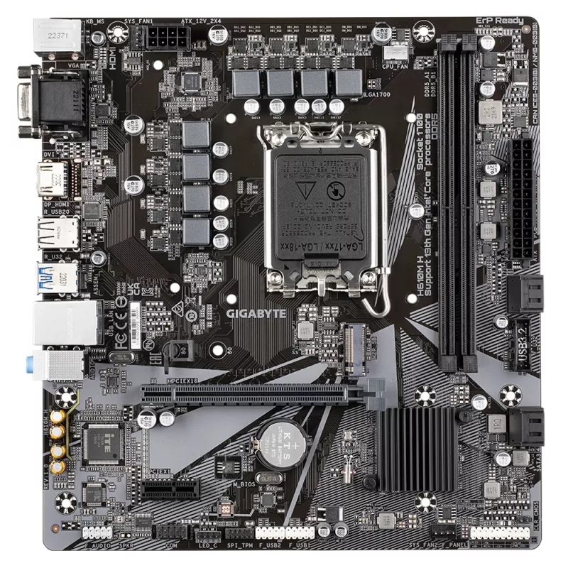 GIGABYTE H610M H Motherboard - Supports Intel Core 14th CPUs, 6+1+1 Hybrid Digital VRM, up to 5600MHz DDR4 (OC), 1xPCIe 3.0 M.2, GbE LAN, USB 3.2 Gen 1