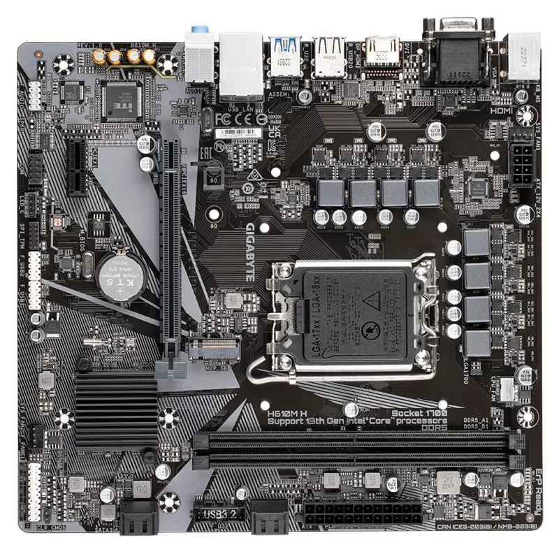 GIGABYTE H610M H Motherboard - Supports Intel Core 14th CPUs, 6+1+1 Hybrid Digital VRM, up to 5600MHz DDR4 (OC), 1xPCIe 3.0 M.2, GbE LAN, USB 3.2 Gen 1