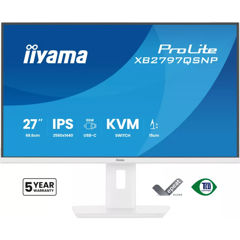 iiyama ProLite XB2797QSNP-W1 27 inch IPS LCD computer monitor 68.6 cm (27 inch) 2560 x 1440 pixels Quad HD White