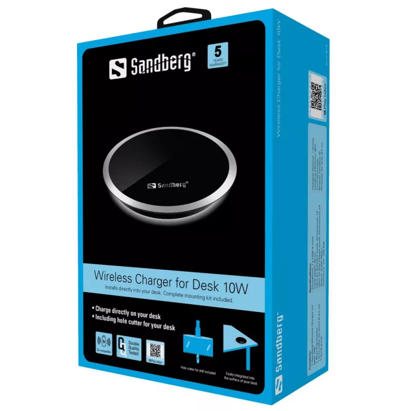 Sandberg Wireless Charger for Desk 10W, Indoor, USB, Wireless charging, 0.8 m, Black