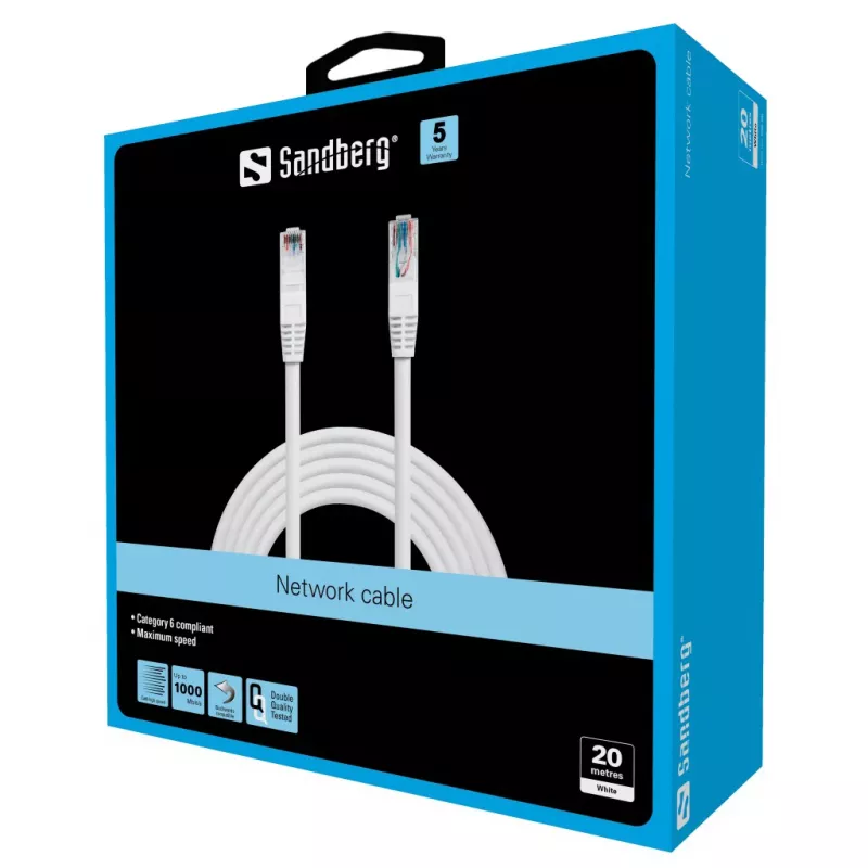 Sandberg Network Cable UTP Cat6 20 m, 20 m, Cat6, U/UTP (UTP), RJ-45, RJ-45, White