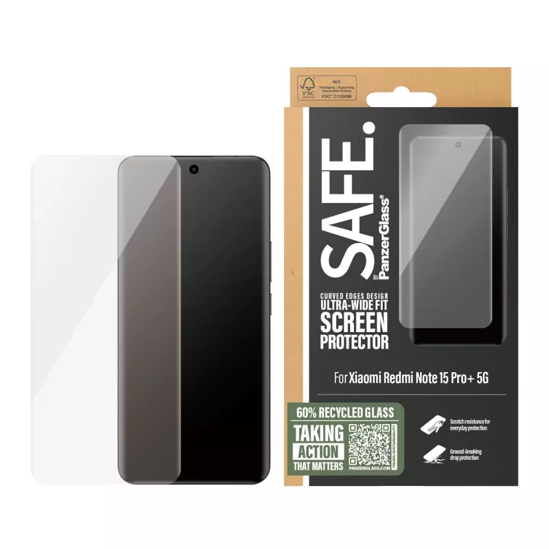 PanzerGlass SAFE. by ® Screen Protector Xiaomi Redmi Note 15 Pro+ 5G | Ultra-Wide Fit