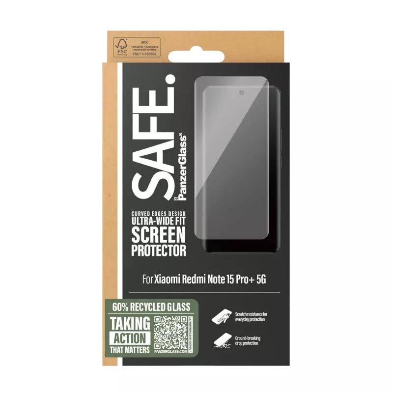 PanzerGlass SAFE. by ® Screen Protector Xiaomi Redmi Note 15 Pro+ 5G | Ultra-Wide Fit