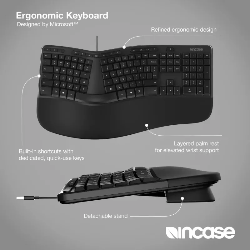Incase Designed by Microsoft Ergonomic keyboard Office USB QWERTY English Black