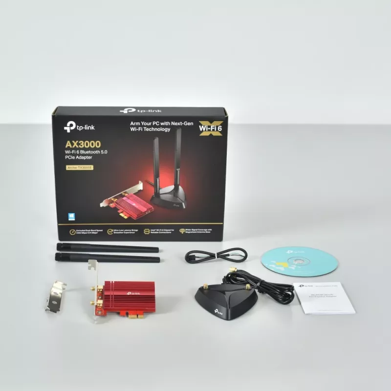 TP-Link AX3000 Wi-Fi 6 Bluetooth 5.0 PCIe Adapter, Internal, Wireless, PCI Express, WLAN / Bluetooth, 2402 Mbit/s, Black, Red