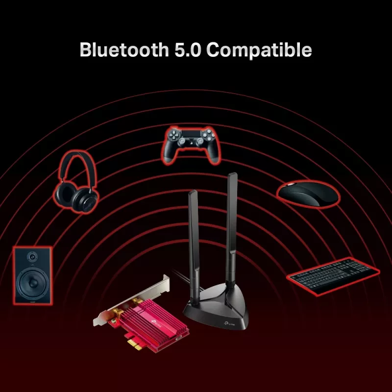 TP-Link AX3000 Wi-Fi 6 Bluetooth 5.0 PCIe Adapter, Internal, Wireless, PCI Express, WLAN / Bluetooth, 2402 Mbit/s, Black, Red
