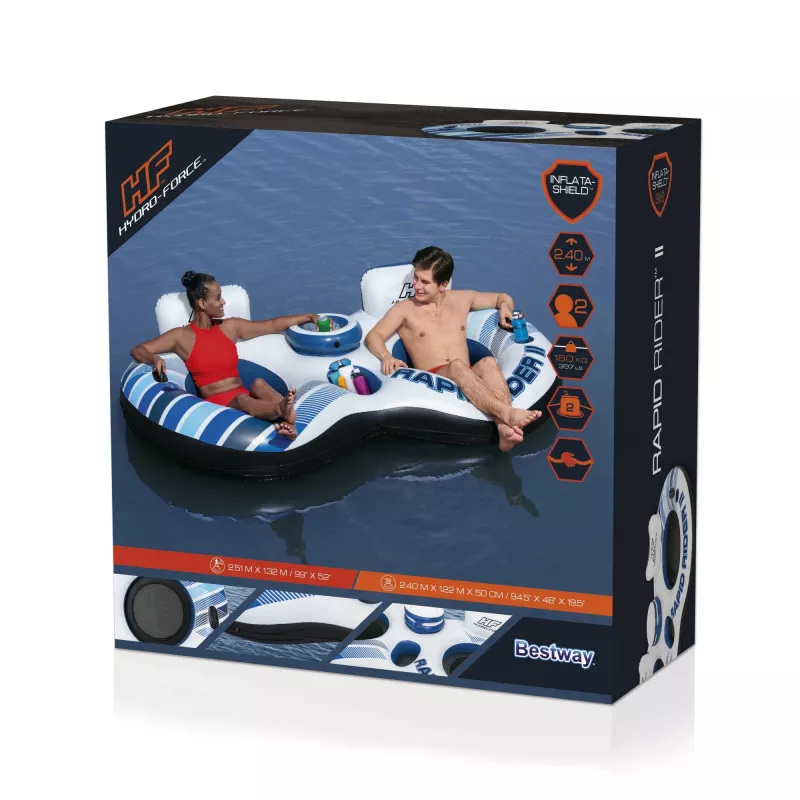 Bestway Hydro-Force Rapid Rider II Double River Tube, Multicolour, Floating tube, Pattern, Boy/Girl, 180 kg, 2 person(s)
